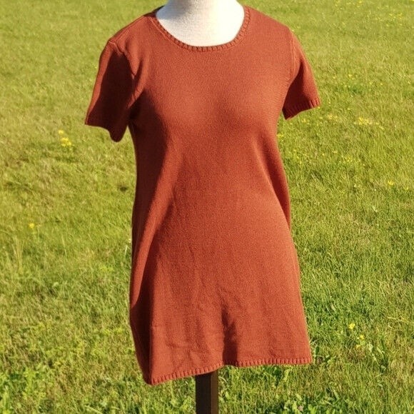 NEW Tobi Tunic Sweater Women’s Small Rust Orange A- line Short Sleeve Knit NWT - Picture 2 of 9